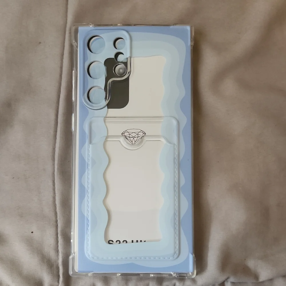 Samsung Light Blue Diamond Accent Wallet Case for S22 Ultra
